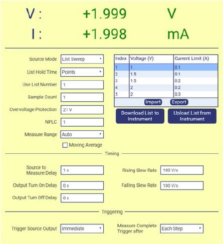 Create and download list sweeps of up to 99 points on the power supply / View and set the most essential parameters on the power supply in KickStart's minimized view